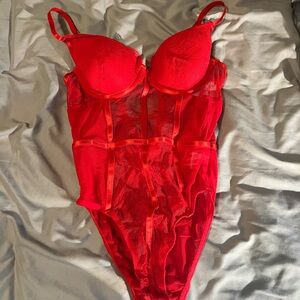 Princess Polly Red Lace Bodysuit with Molded Cups